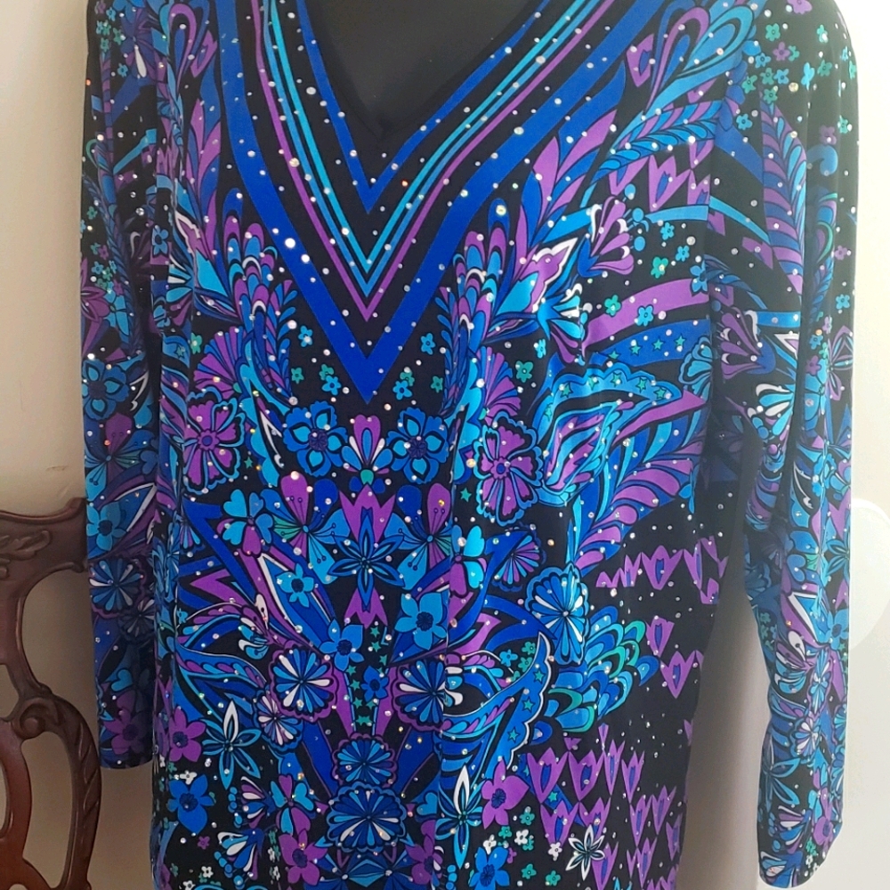 Bob Mackie 2x BLUE Sequin Top